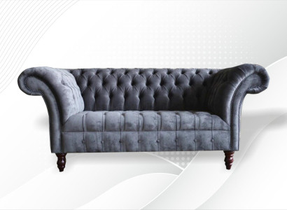 Chesterfield 3 Sitzer Wohnzimmer Couch Sofa Polster Sitz Textil Garnitur Grau